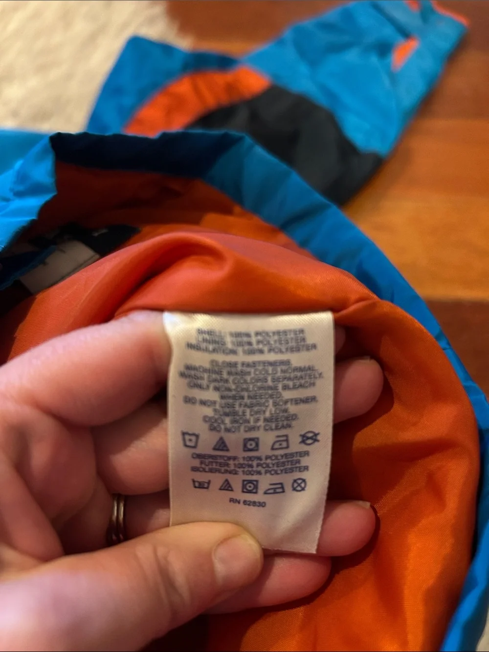 Lands End Kids Winter Polyester Blue & Orange Hooded Jacket